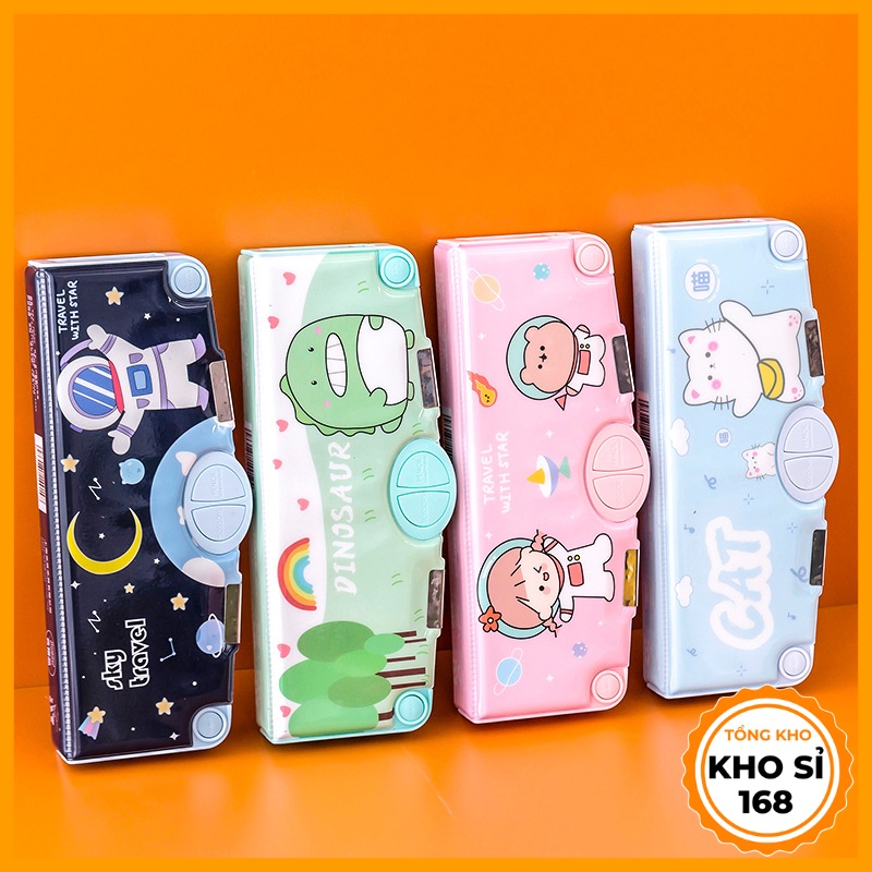 Hộp bút đa năng nhiều ngăn cho bé họa tiết hoạt hình đáng yêu,bóp viết đa năng thông minh bấm tự động cao cấp E1069