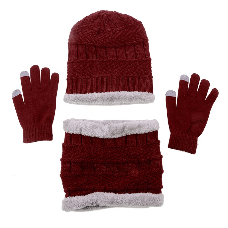 Unisex beanies mũ vòng khăn găng tay bộ mùa đông dệt kim dày ấm áp phụ nữ đàn ông