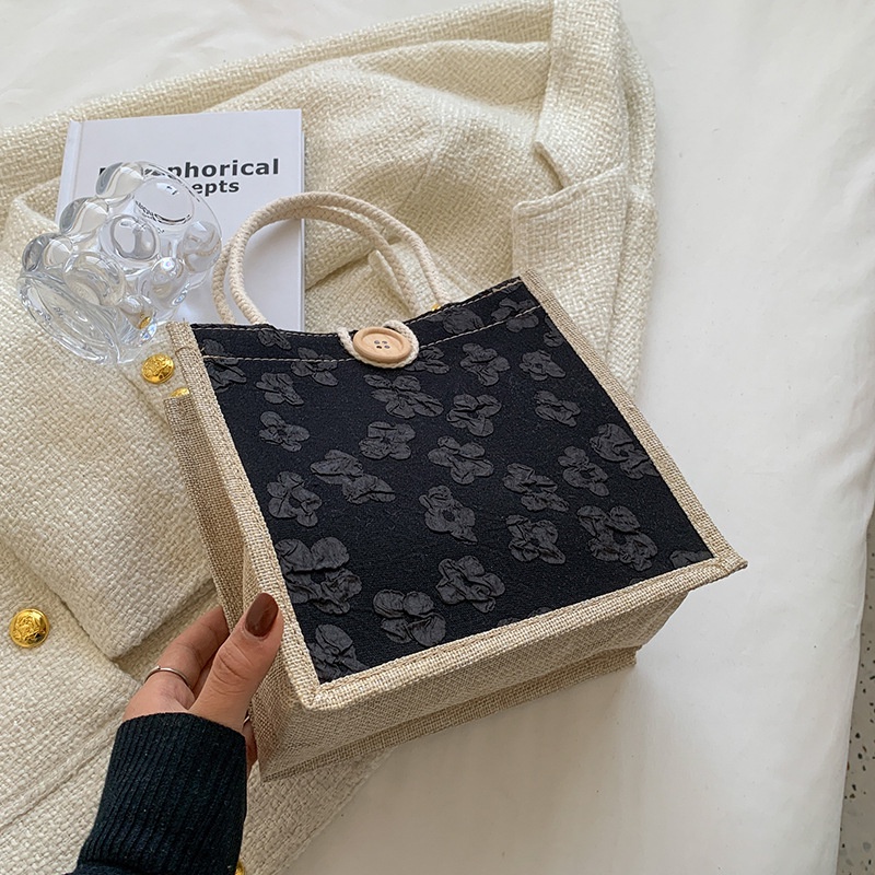 Túi mẹ ngoài trời túi mẹ và bé túi vải lanh cầm tay túi ăn trưa nữ giản dị nhật bản vải lanh sinh viên xách tay túi hộp ăn trưa