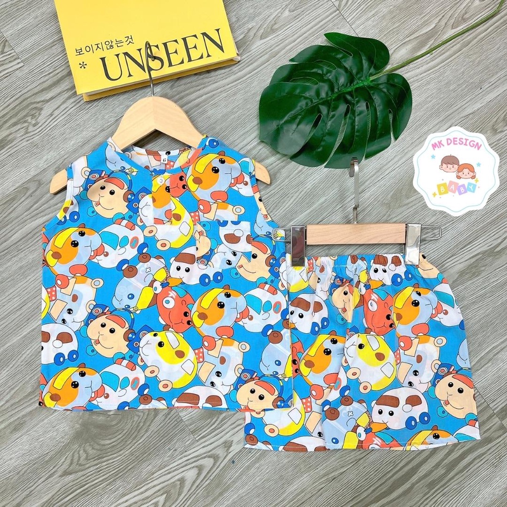 Bộ lanh bé trai sát nách, đồ bộ bé trai vải tole loại 1 size 7-35kg