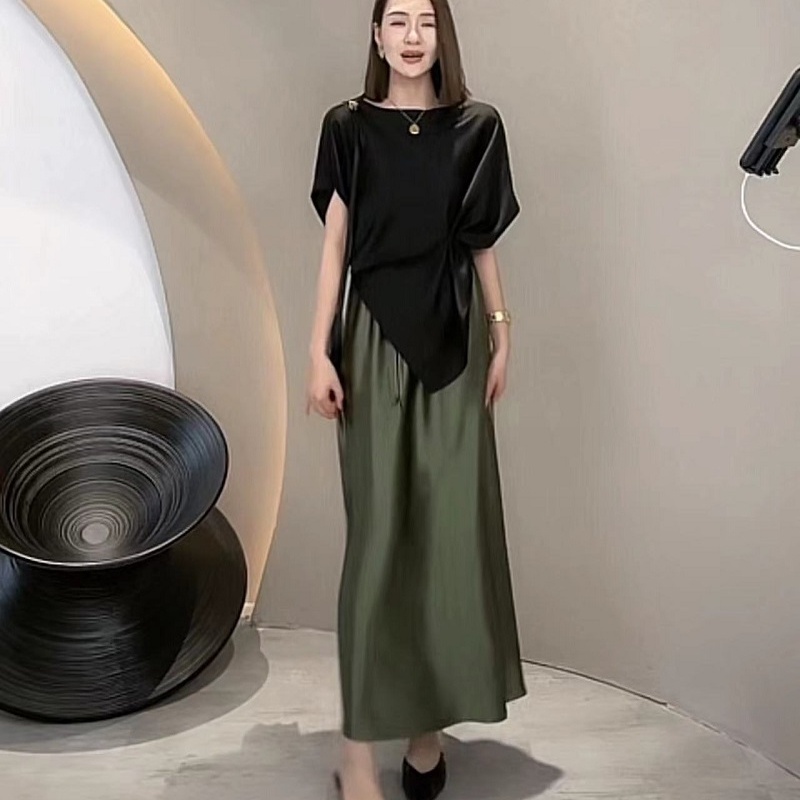 Multiplication streamer đầy màu sắc rongrong nóng chảy lỏng lẻo trông mỏng hơn váy thắt lưng cao + thời trang hàng đầu q