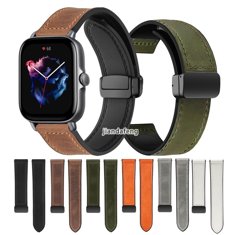 Dây Đeo Bằng Da Có Khóa Nam Châm Cho Đồng Hồ Thông Minh Huami Amazfit GTS 3 2 2E Mini GTS4 Mini GTR Mini
