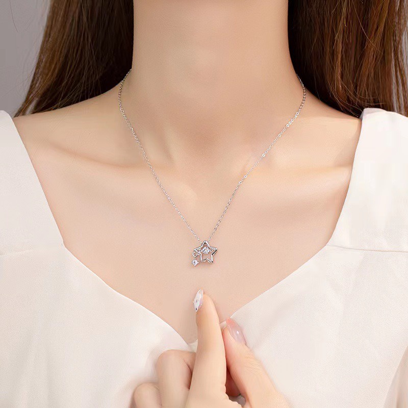Dây Chuyền Mặt Hình Ngôi Sao Năm Cánh Trái Tim Nhỏ Đơn Giản Tươi Mới Cho Học Sinh