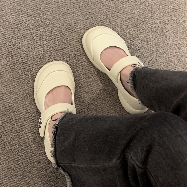 Giày Búp Bê Da PU Mũi Tròn Màu Trơn Phối Khóa Cài Trẻ Trung Hợp Thời Trang