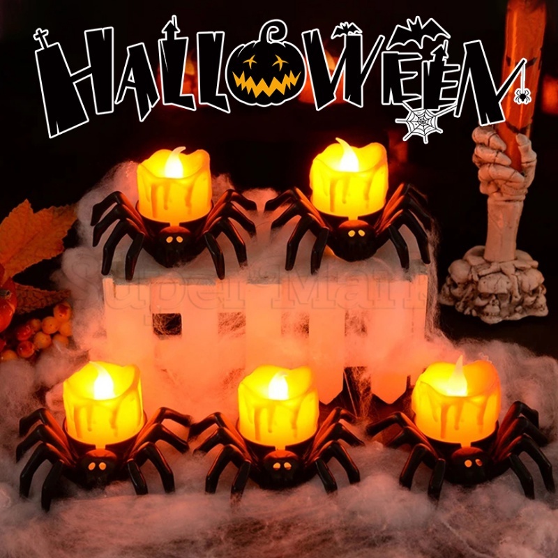 Đèn LED Hình Quả Bí Ngô / Nhện / Nến Điện Tử Không Lửa Trang Trí Tiệc Halloween