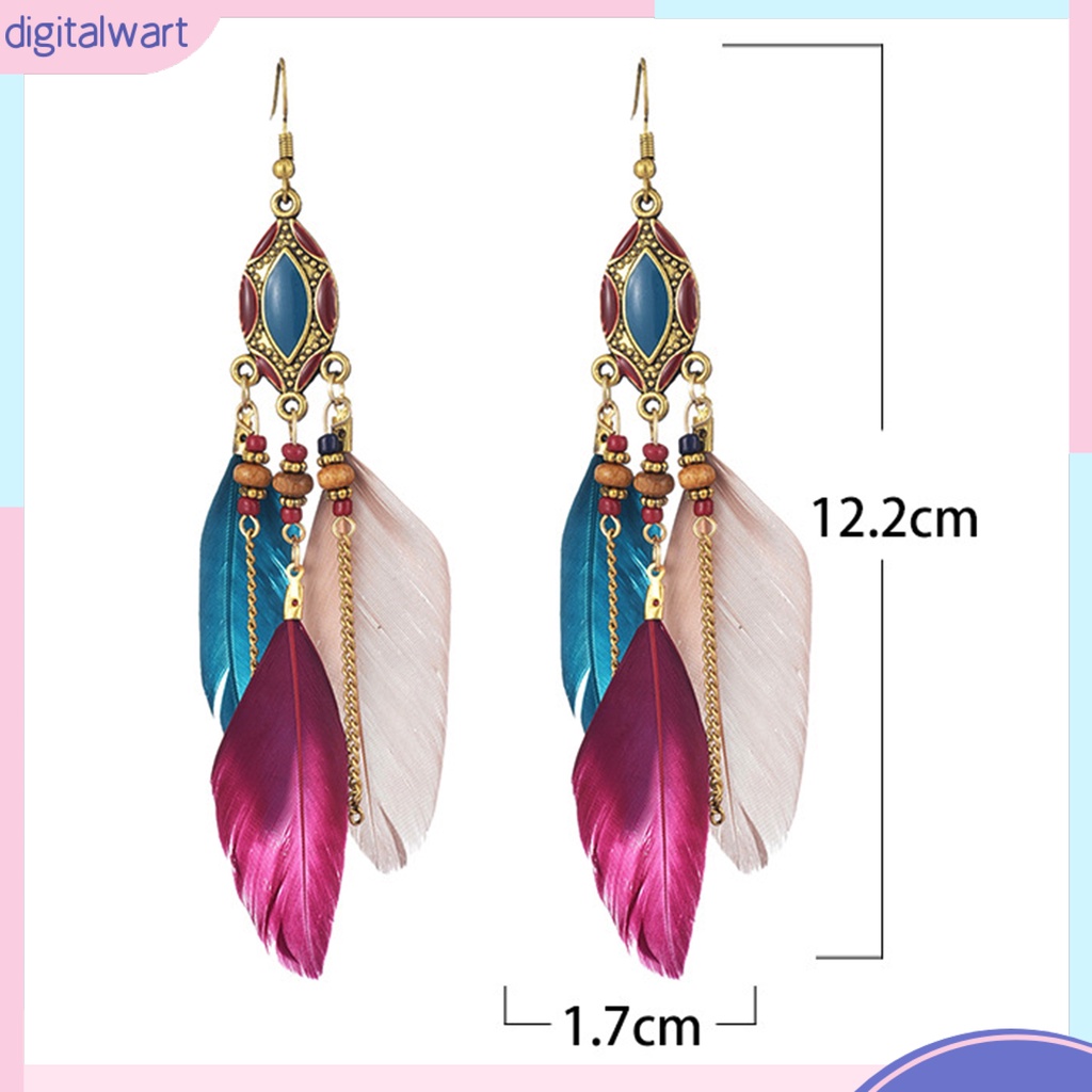 1 Đôi Bông Tai Dáng Dài Hình Lông Vũ Nhiều Màu Thời Trang Dự Tiệc