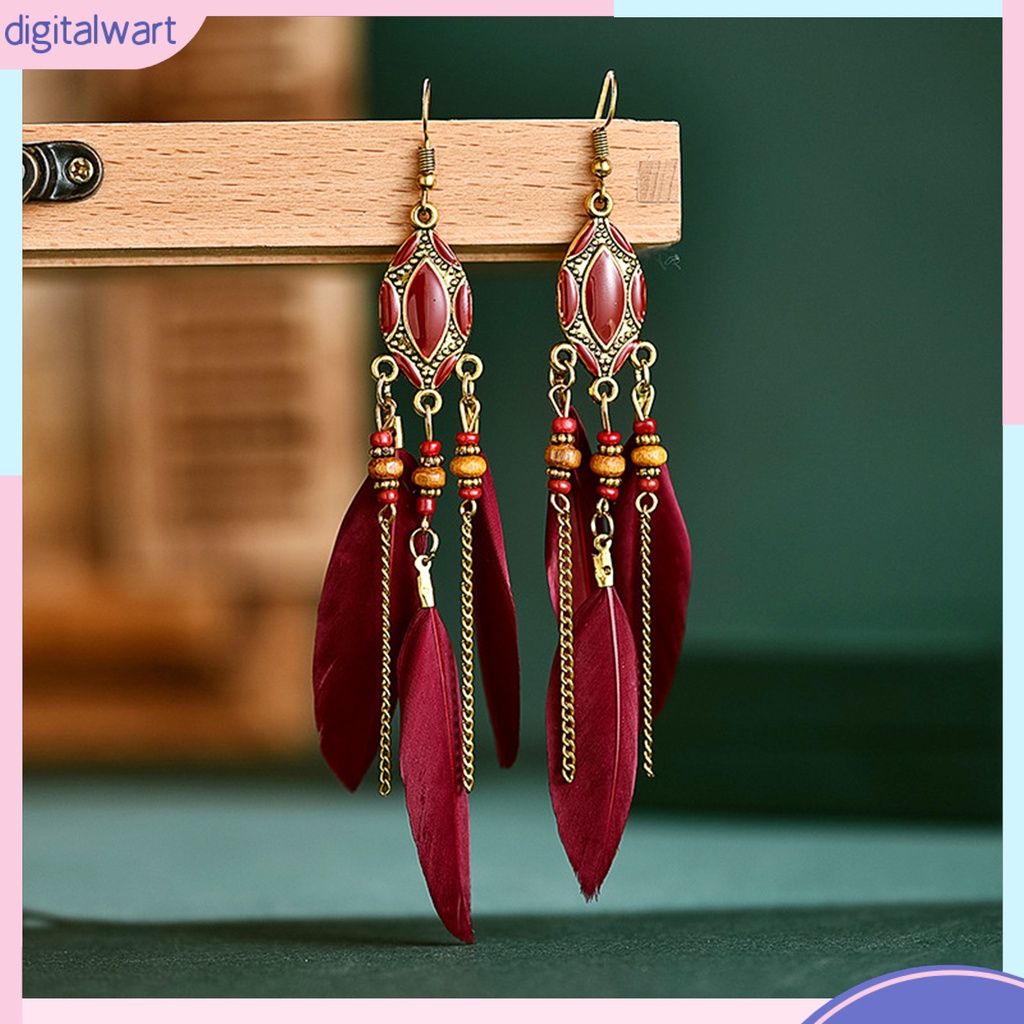 1 Đôi Bông Tai Dáng Dài Hình Lông Vũ Nhiều Màu Thời Trang Dự Tiệc