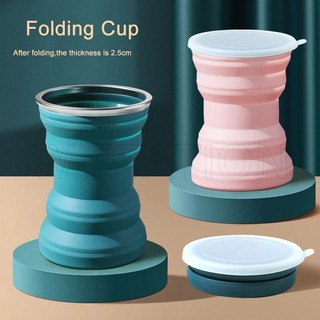 Cốc silicone gấp gọn có nắp tái sử dụng tiện lợi du lịch dã ngoại