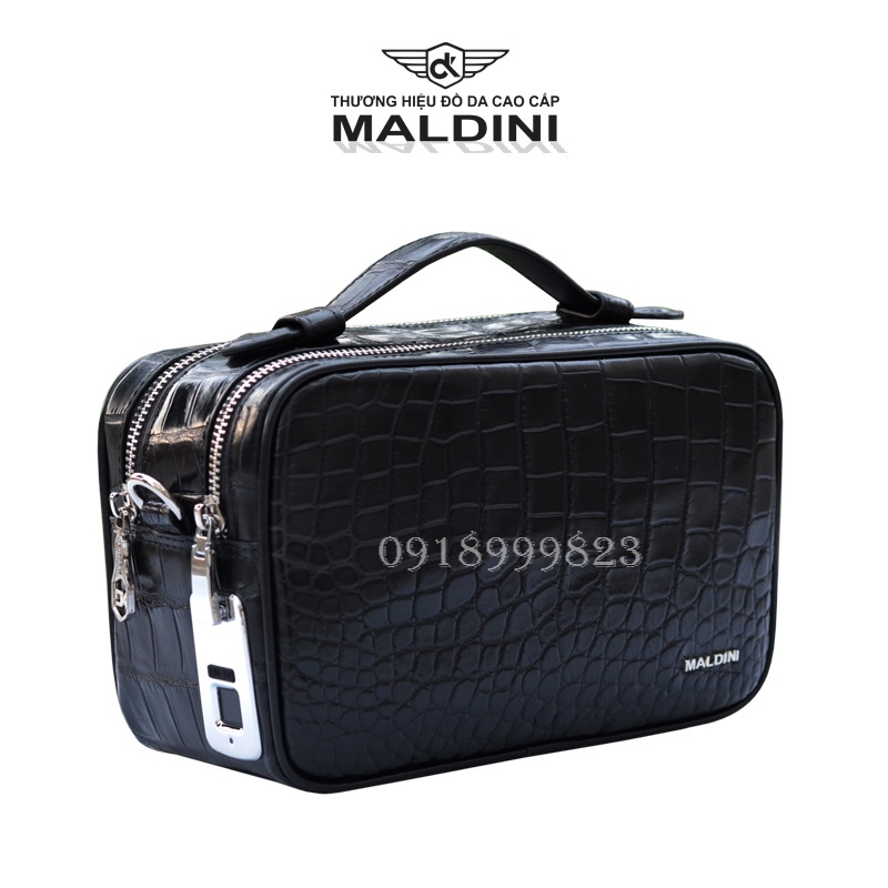 Túi cầm tay đựng dụng cụ chơi golf nam nữ Maldini da thật, khóa an toàn