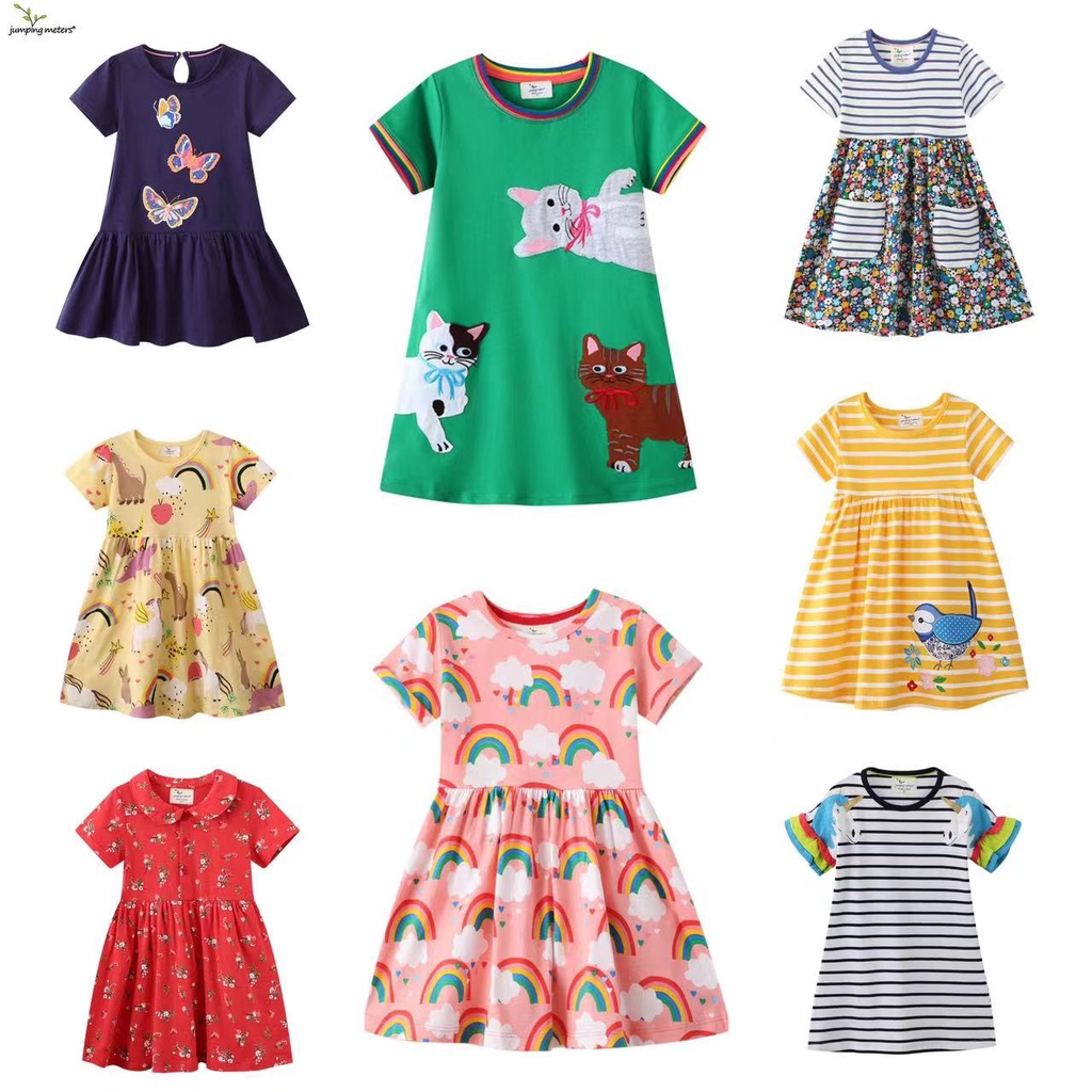 Đầm Cotton Tay Ngắn In Họa Tiết Hoạt Hình Xinh Xắn Cho Bé Gái