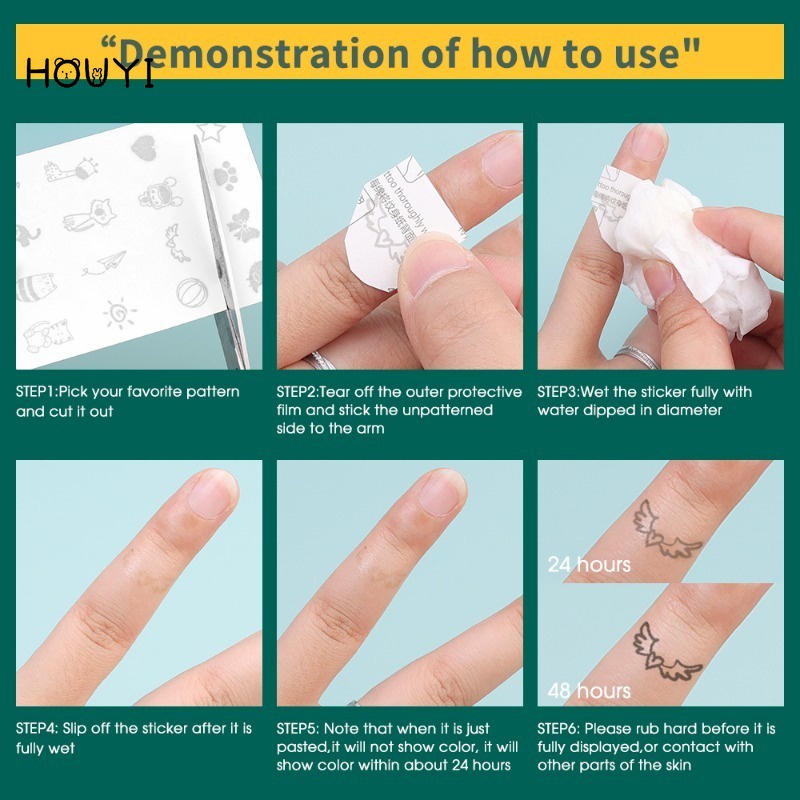 Miếng Dán Hình Xăm Tạm Thời / Hình Học Họa Tiết Hoạt Hình Màu Đen Chống Nước Dùng Một Lần DIY