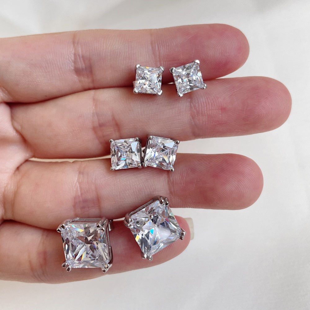 Bông Tai S925Bạc 925 Đính Đá Zircon 6-10mm Thời Trang Cao Cấp Cho Nữ
