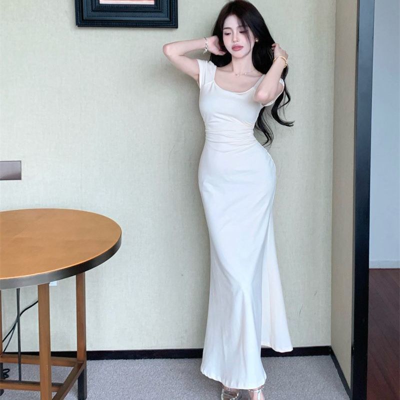 COZOK Đầm Ngắn Tay Cổ Vuông Thời Trang Quyến Rũ Cho Nữ