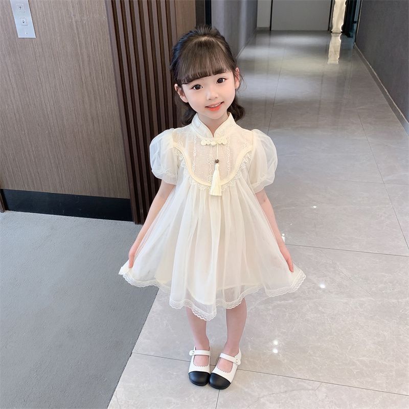 Đầm Sườn Xám Ngắn Tay Thời Trang Mùa Hè Trung Hoa Dành Cho Bé Gái