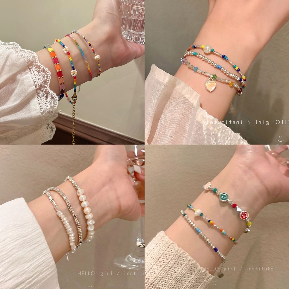 Vòng Tay Chuỗi Hạt Pha Lê Nhiều Màu Hình Trái Tim / Gấu / Đám Mây / Bướm
