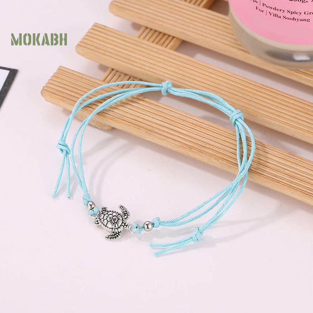 Lắc Chân Dệt Thủ Công Đính Hạt Charm Hình Rùa Phong Cách Vintage Cho Nữ