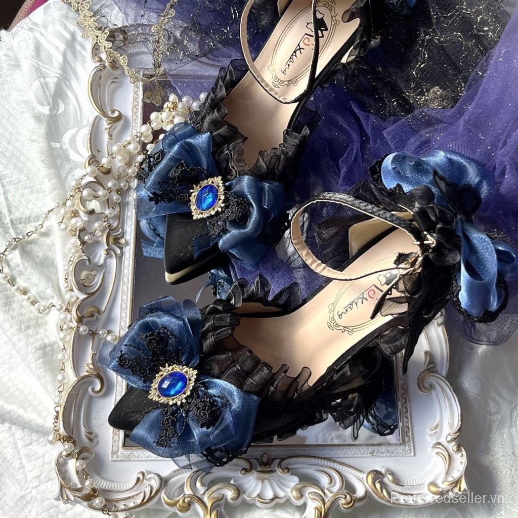 Worry-giày Cưới Lolita Cao Gót Đính Hoa Thủ Công Màu Tối Phong Cách Gothic Mùa Hè Cho Nữ Miaojiang