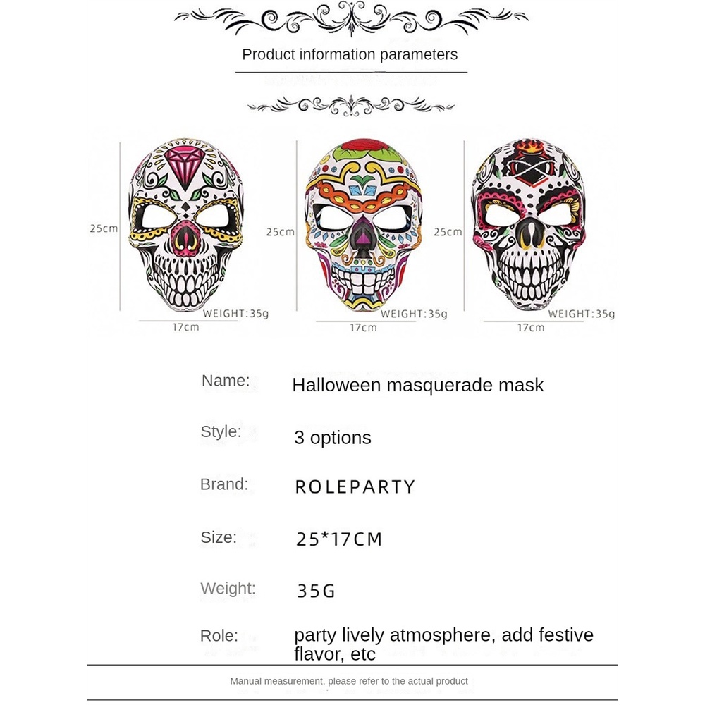 EELHOE Ngày của người chết Mặt nạ đầu lâu Mexico Halloween Hóa trang đầy đủ xương Mặt nạ Lễ hội Halloween Đồ dùng trang phục hóa trang Cosplay miiki_vn