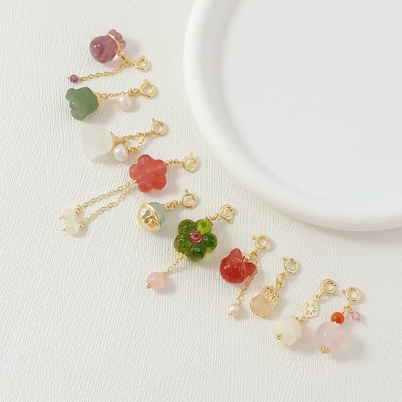 Mặt dây chuyền khóa lò xo treo khóa vàng 14k mạ màu duy trì pha lê dâu tây pha lê bầu chuông túi tiền handmade diy bracelet
