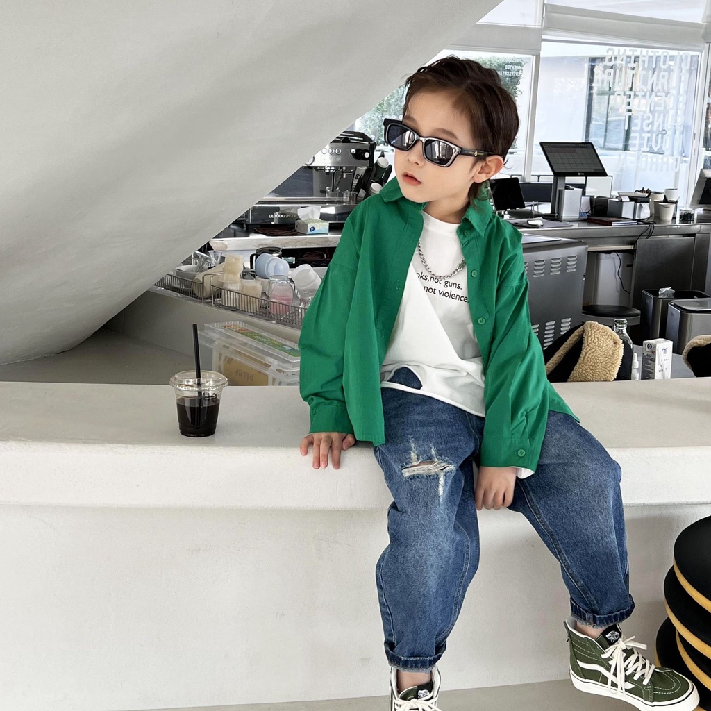 Áo sơmi bé trai NEWYORK AB695 sz 90-140, áo sơmi in hình lưng cho bé thời trang