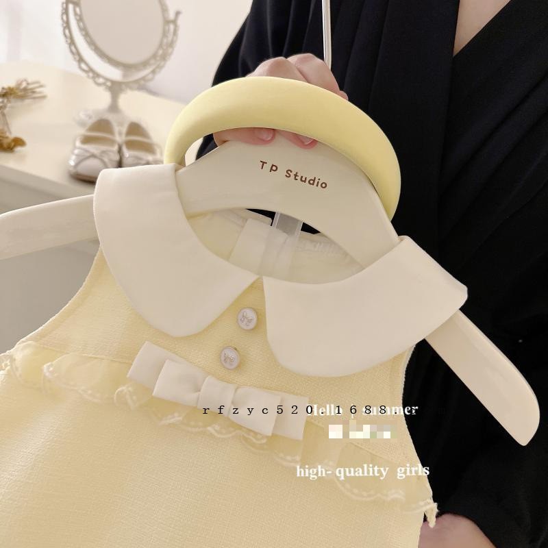 Đầm Không Tay Cổ Búp Bê Màu Vàng Phong Cách Pháp Thời Trang Mùa Hè Hàng Mới Dành Cho Bé Gái A7CQ