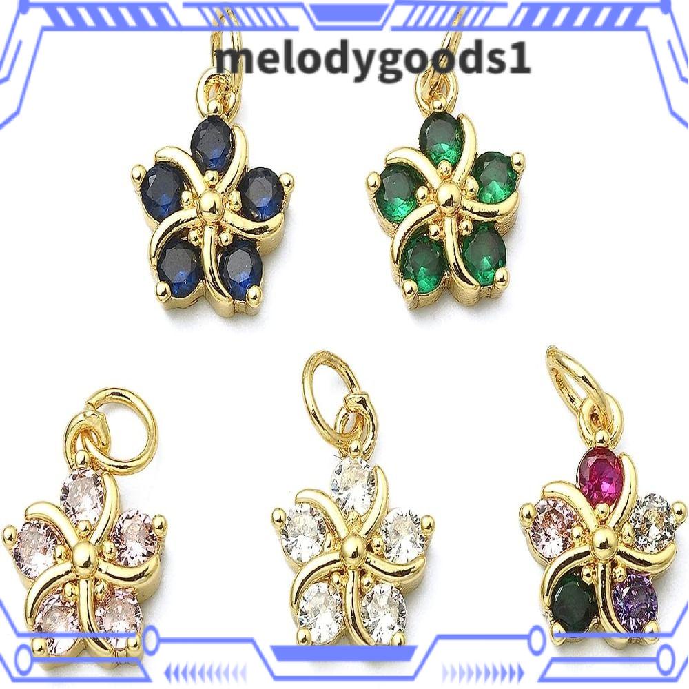 Melodygoods1 bùa vàng thật, đồng thau và khối zirconia màu tím nhạt, trắng, đen, xanh lá cây, xanh lam, xanh hồ, bùa hoa hồng đỏ, hình khối zirconia 5 cánh hoa
