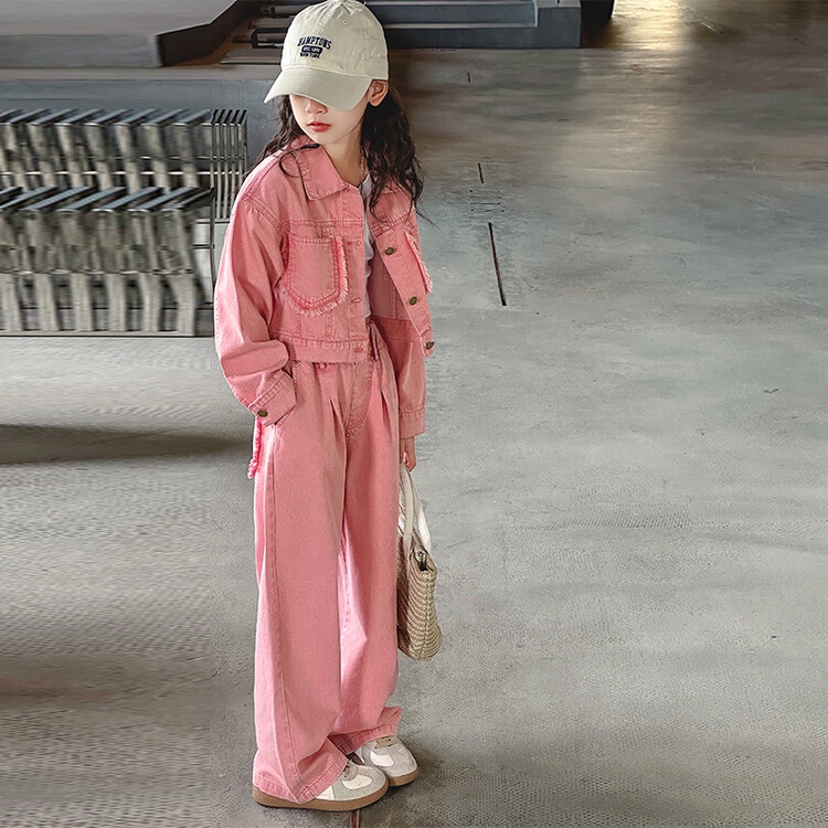 Set Áo Khoác denim Màu Hồng + Quần Dài Thời Trang Mùa Thu Cho Bé Gái