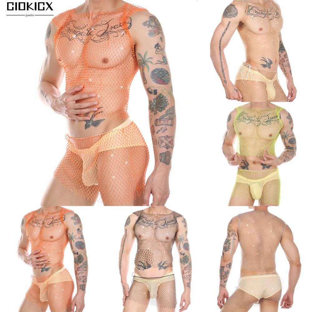 Nam gay vest 1pc nam nóng sexy lưới nylon vuông cổ áo căng bodysuit