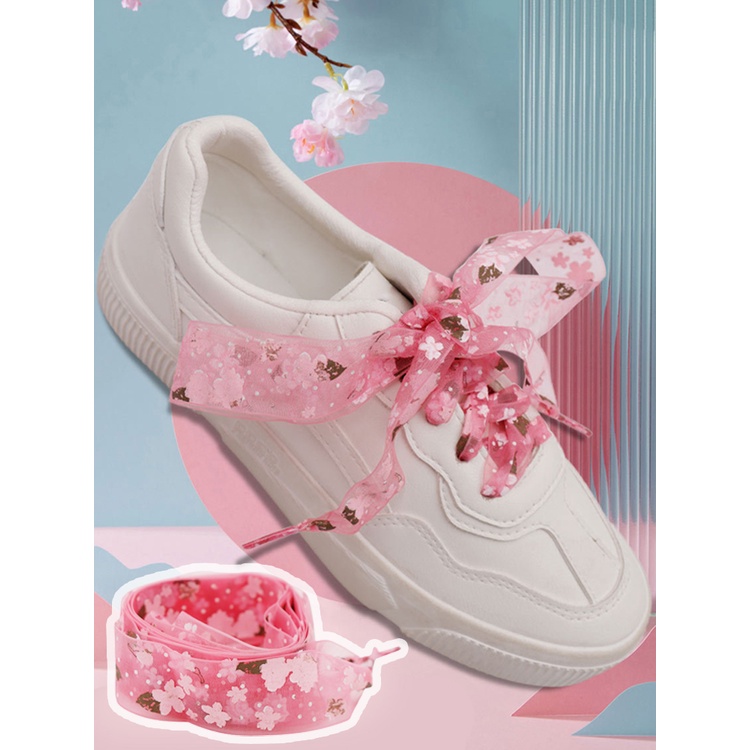 1 đôi 120 / 140cm cô gái ngọt ngào nhỏ tươi đầy màu sắc in tinh tế dây giày phẳng dây giày hoa anh đào