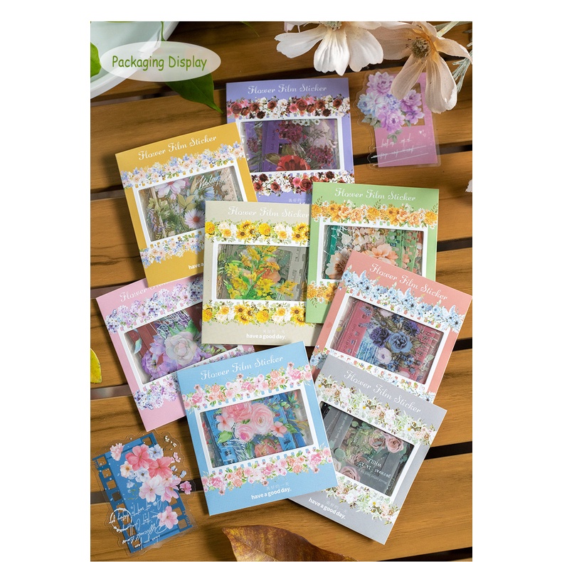Jianwu 20 tờ hoa màu phim dòng văn học hoa phim viền trang trí nội thất pet sticker sáng tạo tự làm tạp chí cắt dán văn phòng phẩm