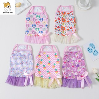 Suspender dog dress cho shih tzu nữ váy mèo dễ thương với nơ buộc quần áo cho thú cưng quần áo mùa hè cho chó con