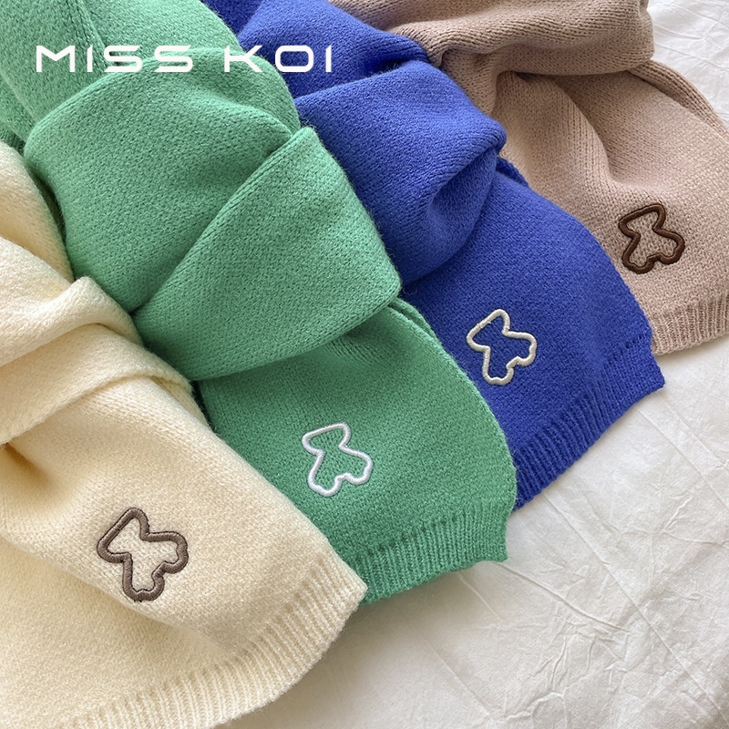 Misskoi  Khăn Choàng Len Dệt Kim Dài Màu Trơn Phong Cách Hàn Quốc Giữ Ấm Mùa Đông Cho Cặp Đôi