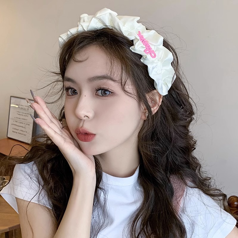Băng Đô Cài Tóc Bằng Vải Bông Xếp Ly Bản Rộng Dễ Thương Dành Cho Bạn Gái