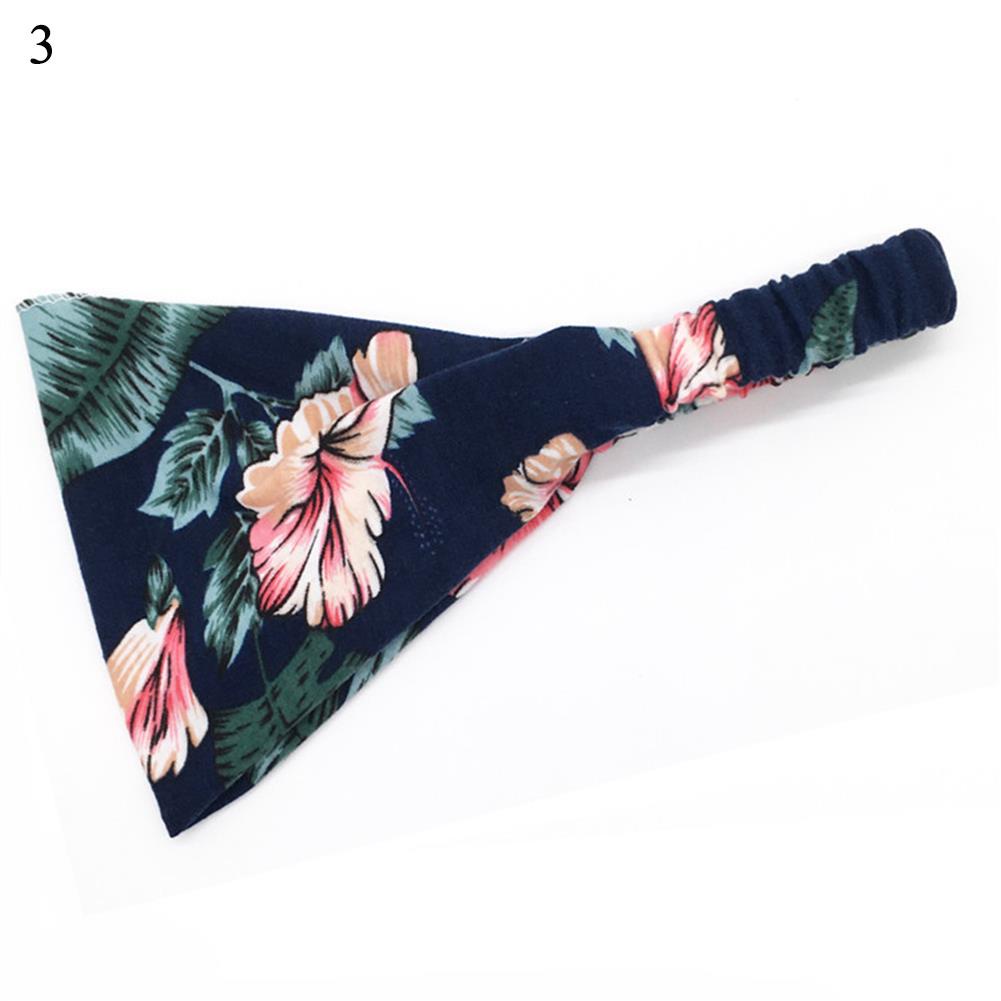 Boho floral in tóc ruy băng đàn hồi dây buộc tóc rộng cotton căng thể thao băng đô yoga