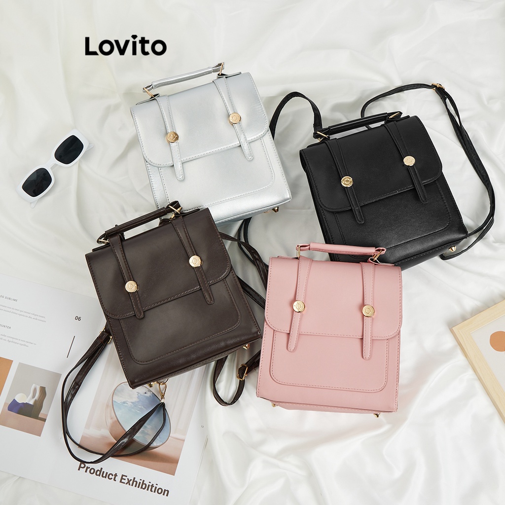 Balo Lovito màu trơn phối kim loại phong cách Preppy cho nữ L60AD122