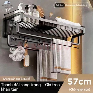 Kệ khăn 2 tầng 57cm,kệ nhà tắm cao cấp-giá treo khăn tắm gắn tường-bộ kệ nhà tắm đa năng,giá treo khăn nhà tắm