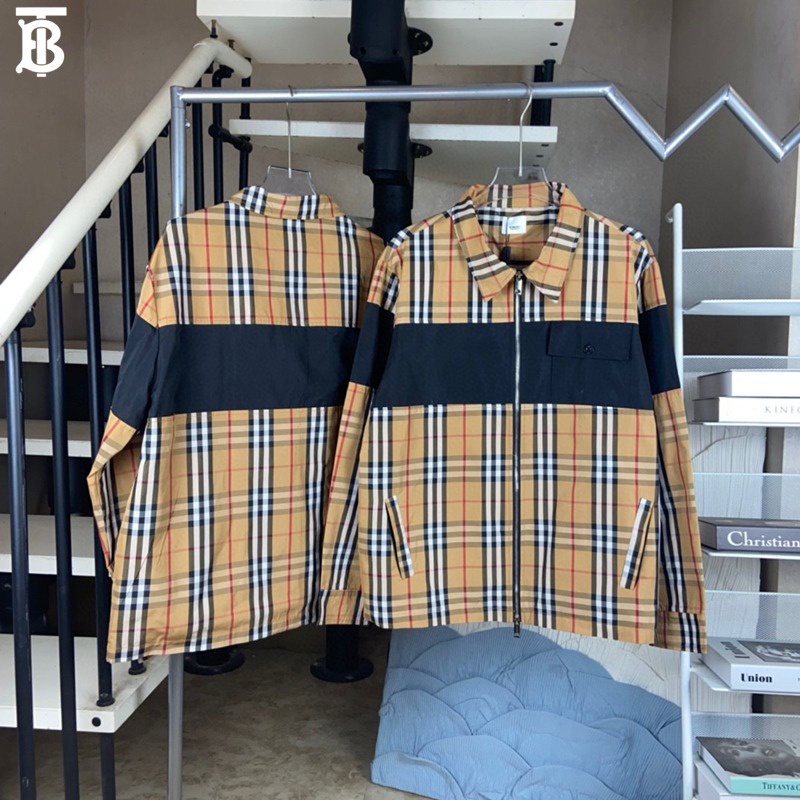 Burberry 100% original men's classic striped double zip cardigan shirt cặp đôi hàng ngày thường ngày thời trang đa năng áo khoác ngoài