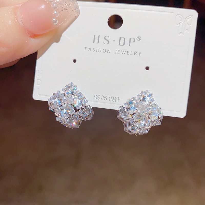 Bông Tai Mạ Bạc 925 Hình Kim Cương Phong Cách Hàn Quốc Thời Trang