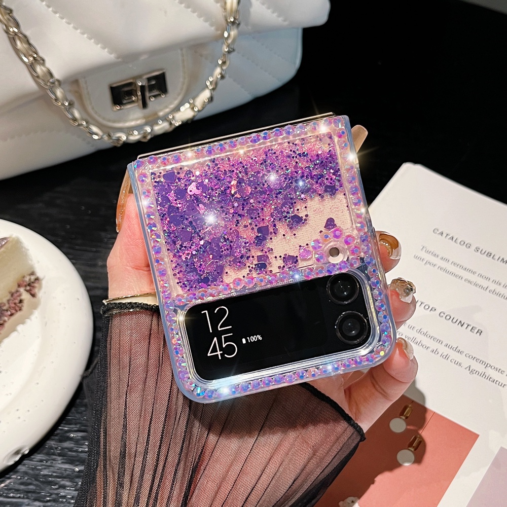 Glitter movable quicksanf bling handmade rhinestones case cho samsung galaxy z flip 4 5 flip4 flip5