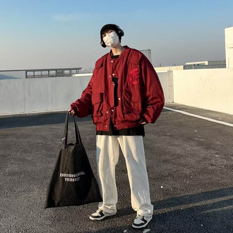 Áo khoác bóng chày VUNC dài tay dáng rộng phong cách hip hop đường phố Mỹ thời trang dành cho nam