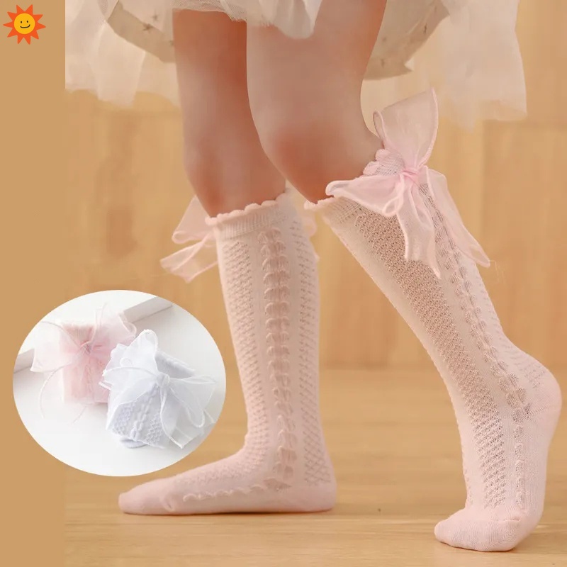 Cô gái đầu gối vớ cao nơ lớn trẻ mới biết đi tất dài bông mềm cho trẻ sơ sinh socken vớ trẻ em jp7