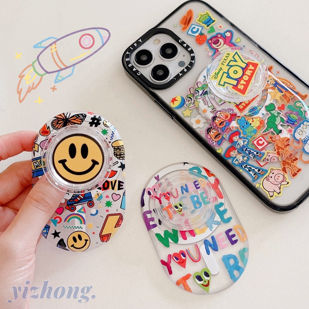 Giá đỡ điện thoại kickstand cartoon toy story smile face pattern creative magnetic attraction stand for naked mobile phone magsafe case tablet cellphone foldable anti-drop pc bracket