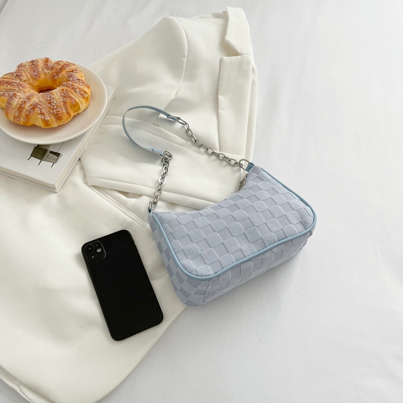 Túi xách MOWEIKAIDI đeo dưới cánh tay kẻ caro phối xích thời trang Hàn Quốc cho nữ