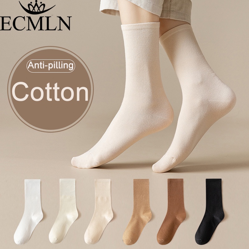 Tất cotton ECMLN màu trơn phong cách Hàn Quốc dễ phối đồ hợp thời trang