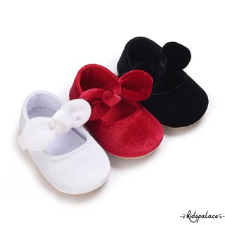 Giày búp bê da lộn đế mềm chống trượt đính nơ xinh xắn cho bé gái