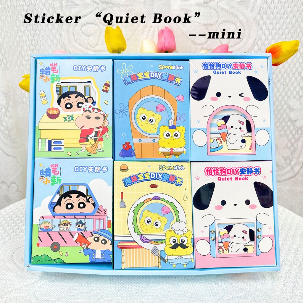 New cartoon quiet sticker book kích thước nhỏ tailor-free diy hand-paste decompression toy dress-up sticker sg096