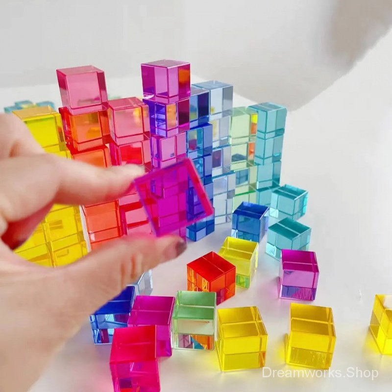 Rainbow building blocks light translucent three-dimensional cube đồ chơi giáo dục trẻ em lớp dạy mẫu giáo