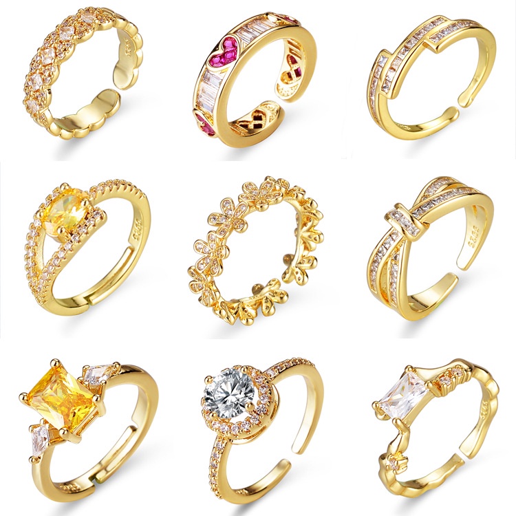 Có thể điều chỉnh mở vòng màu vàng giả mosang zircon nhẫn phụ kiện thời trang cho phụ nữ ngày lễ tình nhân món quà tính khí bữa tiệc