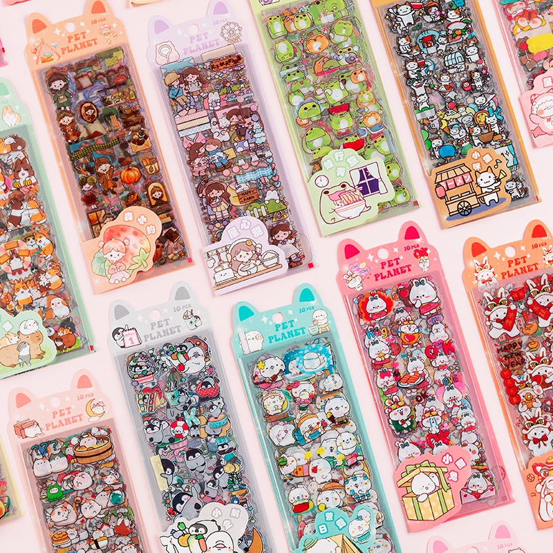 10 cái / gói phim hoạt hình pet planet series sticker túi sinh viên văn phòng phẩm tay sổ cái hộp đựng điện thoại chai nước vật liệu trang trí hình dán dễ thương