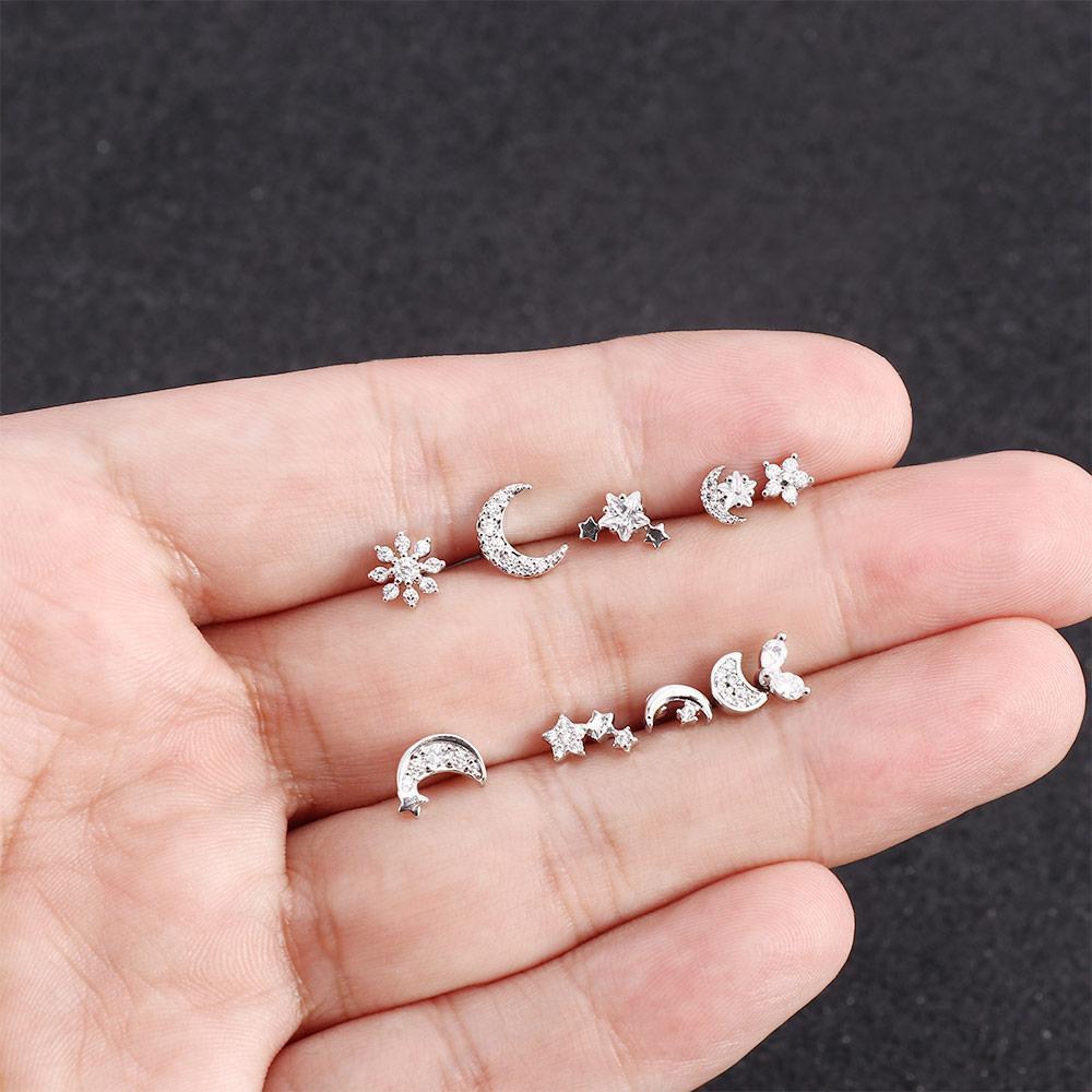 Bông Tai Bạc Hình Ngôi Sao / Hoa Đính Đá Thời Trang Sang Trọng Dành Cho Nữ jeremy1
